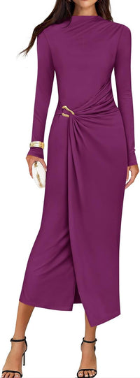 ZESICA Women's 2025 Fall Long Sleeve Bodycon Dress Mock Neck Wedding Guest Cocktail Party Long Midi Dresses