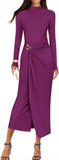 ZESICA Women's 2025 Fall Long Sleeve Bodycon Dress Mock Neck Wedding Guest Cocktail Party Long Midi Dresses