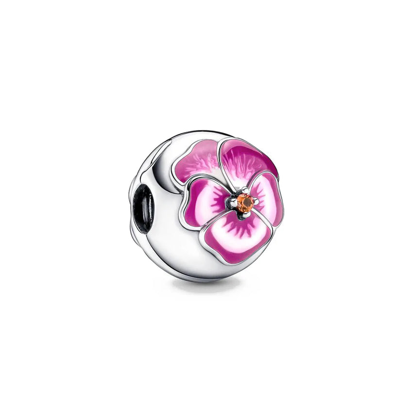 New 2023 Fashion Pink Pansy Flower Pendant Bead 925 Sterling Silver Plated Fit Necklace Keychain Charm DIY Jewelry Bracelet - 7DAY'S