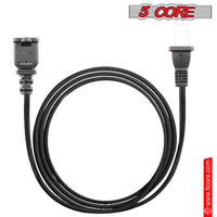5Core AC Power Cord 15 Ft US Polarized Male to Female 2 Prong Extension Adapter Cords 16AWG 125V 1/2/12 Pc - EXC BLK 15FT - 7DAY'S