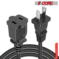 5Core AC Power Cord 15 Ft US Polarized Male to Female 2 Prong Extension Adapter Cords 16AWG 125V 1/2/12 Pc - EXC BLK 15FT - 7DAY'S
