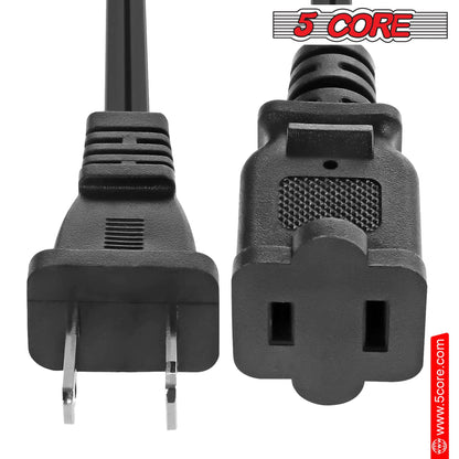 5Core AC Power Cord 15 Ft US Polarized Male to Female 2 Prong Extension Adapter Cords 16AWG 125V 1/2/12 Pc - EXC BLK 15FT - 7DAY'S