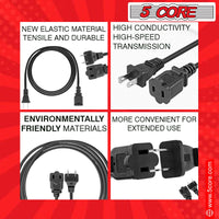 5Core AC Power Cord 15 Ft US Polarized Male to Female 2 Prong Extension Adapter Cords 16AWG 125V 1/2/12 Pc - EXC BLK 15FT - 7DAY'S