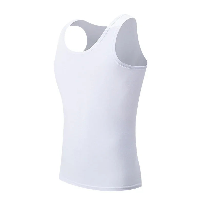 Men's solid color basic cotton narrow shoulder vest fashion casual men's T-shirt sports fitness Joker round neck youth vest - 7DAY'S