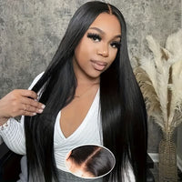 5x5 HD Lace Glueless Closure Wig - Human Hair Straight Pre Plucked Pre Cut No Glue 3 Seconds to Wear - Transparent Lace Front Wigs for Women 180 Density Pre Bleached Knots - 7DAY'S