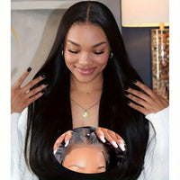 5x5 HD Lace Glueless Closure Wig - Human Hair Straight Pre Plucked Pre Cut No Glue 3 Seconds to Wear - Transparent Lace Front Wigs for Women 180 Density Pre Bleached Knots - 7DAY'S