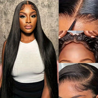 5x5 HD Lace Glueless Closure Wig - Human Hair Straight Pre Plucked Pre Cut No Glue 3 Seconds to Wear - Transparent Lace Front Wigs for Women 180 Density Pre Bleached Knots - 7DAY'S