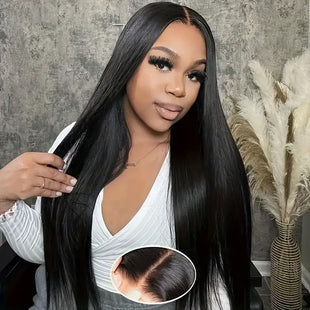 5x5 HD Lace Glueless Closure Wig - Human Hair Straight Pre Plucked Pre Cut No Glue 3 Seconds to Wear - Transparent Lace Front Wigs for Women 180 Density Pre Bleached Knots