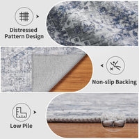 5x7 Area Rugs for Living Room, Machine Washable Non Slip Rug Modern Distressed Moroccan Indoor Area Rug Carpet Ultra Soft Rugs for Bedroom Dining Room Playroom Office, Blue - 7DAY'S