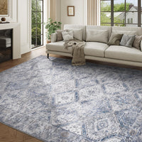 5x7 Area Rugs for Living Room, Machine Washable Non Slip Rug Modern Distressed Moroccan Indoor Area Rug Carpet Ultra Soft Rugs for Bedroom Dining Room Playroom Office, Blue - 7DAY'S