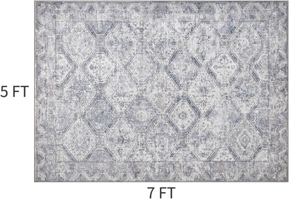5x7 Area Rugs for Living Room, Machine Washable Non Slip Rug Modern Distressed Moroccan Indoor Area Rug Carpet Ultra Soft Rugs for Bedroom Dining Room Playroom Office, Blue - 7DAY'S