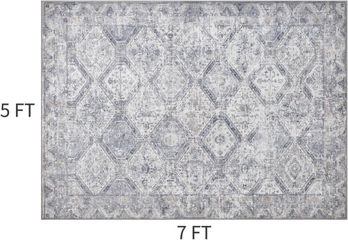 5x7 Area Rugs for Living Room, Machine Washable Non Slip Rug Modern Distressed Moroccan Indoor Area Rug Carpet Ultra Soft Rugs for Bedroom Dining Room Playroom Office, Blue - 7DAY'S