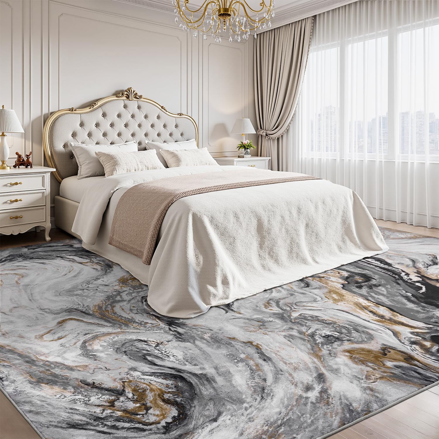 5x7 Area Rugs for Living Room, Modern Abstract Rug for Bedroom, Contemporary Machine Washable Rug, Large Stain Resistant Carpet for Dining Room Playroom Home Office, Pet & Kids Friendly - 7DAY'S