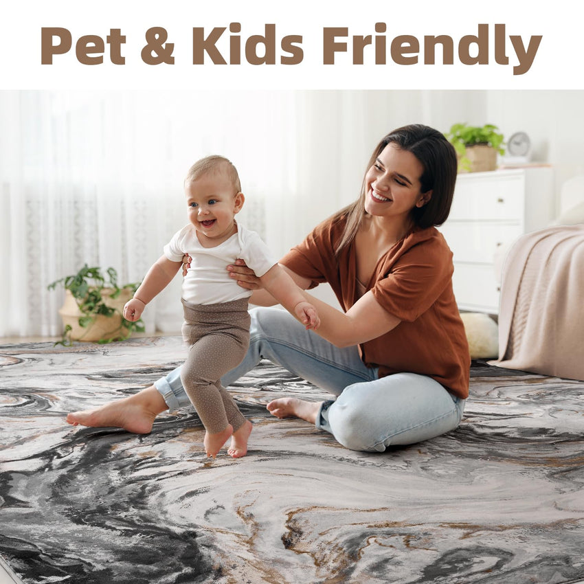 5x7 Area Rugs for Living Room, Modern Abstract Rug for Bedroom, Contemporary Machine Washable Rug, Large Stain Resistant Carpet for Dining Room Playroom Home Office, Pet & Kids Friendly - 7DAY'S