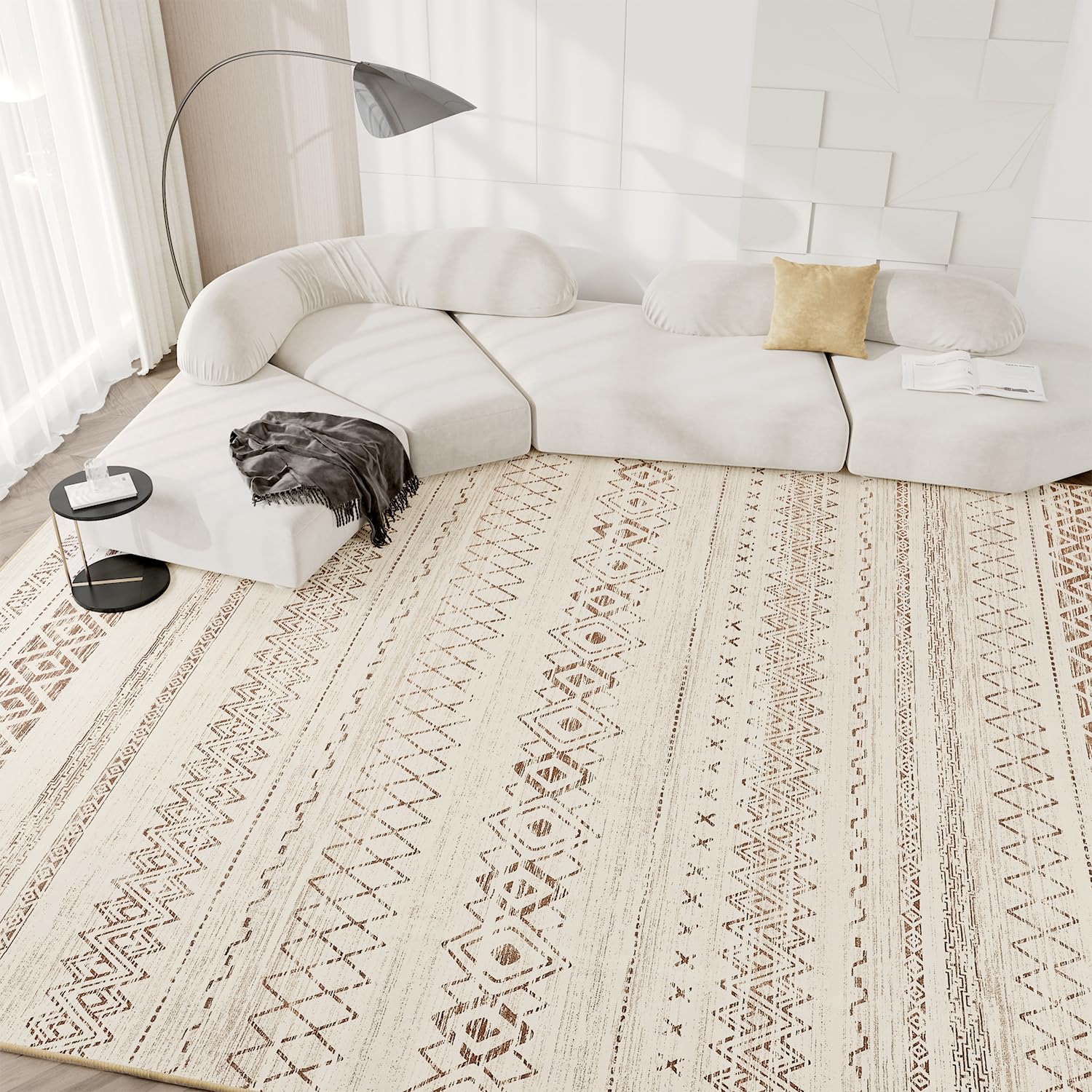 5x7 Area Rugs for Living Room Non Slip Soft Washable Rug Distressed Modern Moroccan Boho Rug Neutral Indoor Carpet Large Area Rugs for Bedroom Dining Room Office Playroom, Brown - 7DAY'S