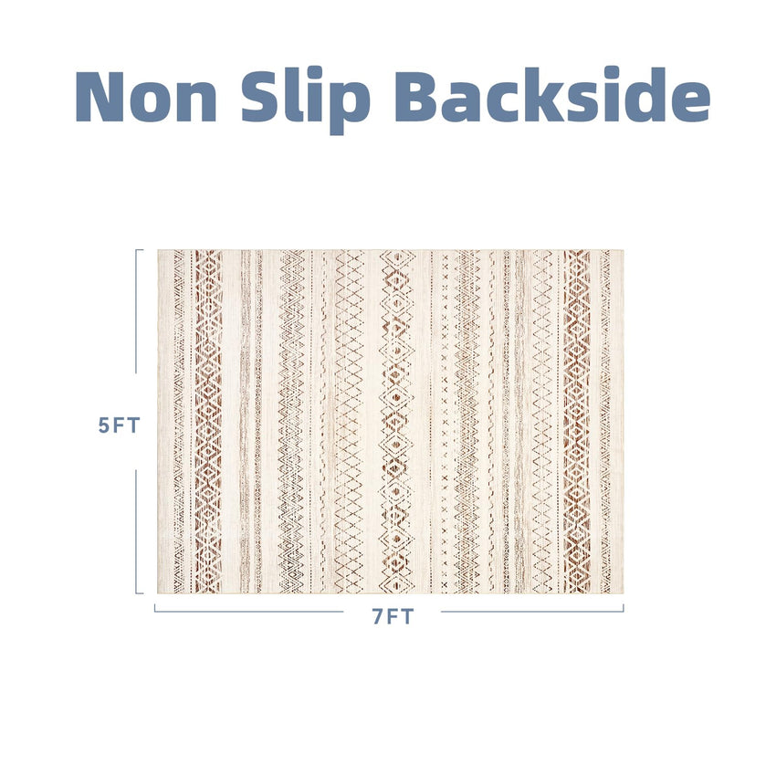 5x7 Area Rugs for Living Room Non Slip Soft Washable Rug Distressed Modern Moroccan Boho Rug Neutral Indoor Carpet Large Area Rugs for Bedroom Dining Room Office Playroom, Brown - 7DAY'S