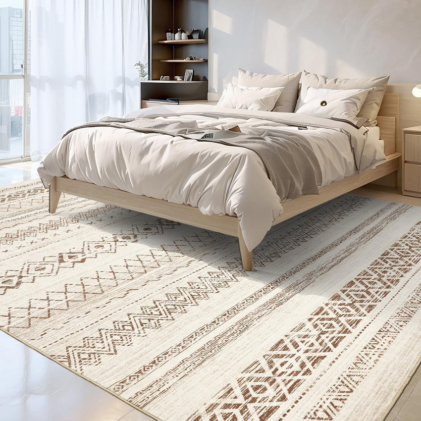 5x7 Area Rugs for Living Room Non Slip Soft Washable Rug Distressed Modern Moroccan Boho Rug Neutral Indoor Carpet Large Area Rugs for Bedroom Dining Room Office Playroom, Brown - 7DAY'S