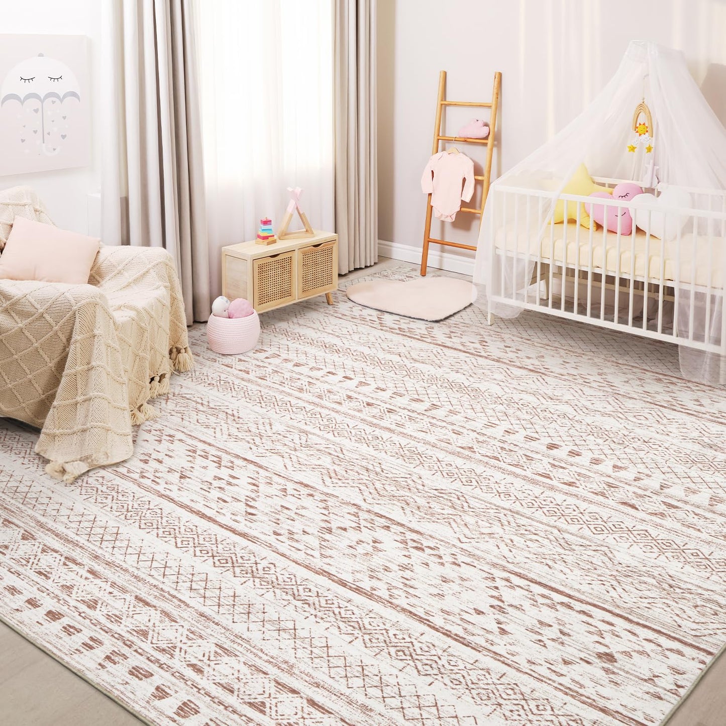 5x7 Area Rugs - Soft, Washable Neutral Boho Carpet for Living, Bedroom, Dining & Play Rooms - Indoor Brown - 7DAY'S