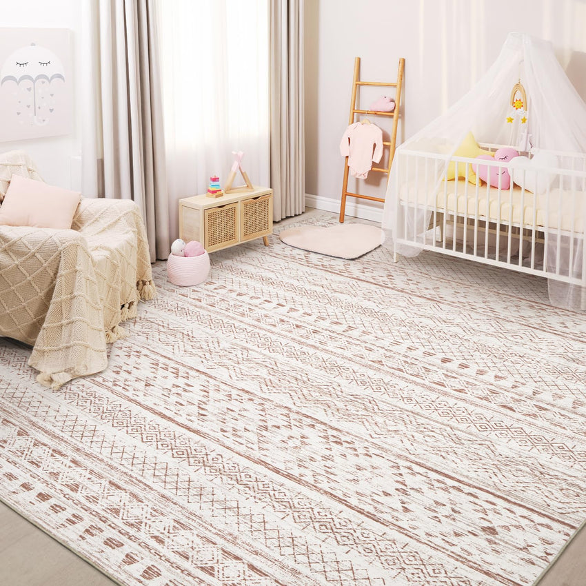5x7 Area Rugs - Soft, Washable Neutral Boho Carpet for Living, Bedroom, Dining & Play Rooms - Indoor Brown - 7DAY'S