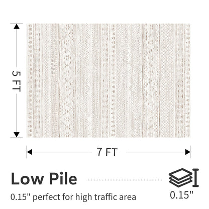 5x7 Area Rugs - Soft, Washable Neutral Boho Carpet for Living, Bedroom, Dining & Play Rooms - Indoor Brown - 7DAY'S