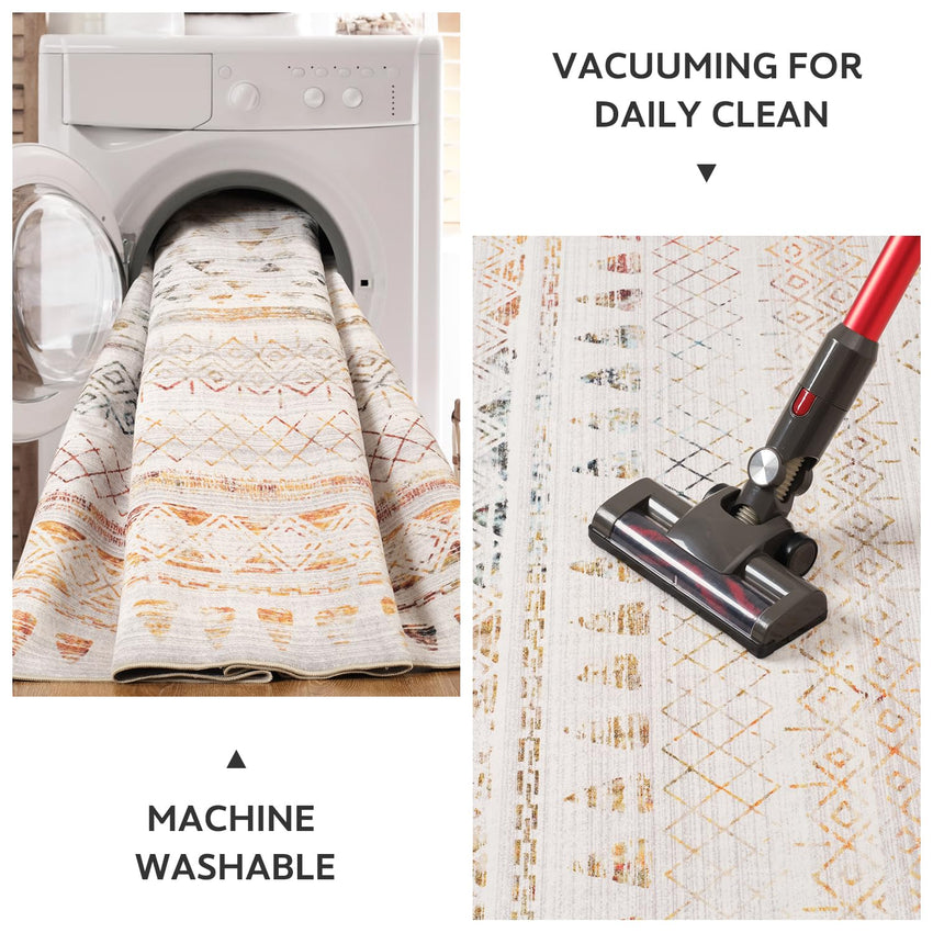 5x7 Area Rugs - Soft, Washable Neutral Boho Carpet for Living, Bedroom, Dining & Play Rooms - Indoor Brown - 7DAY'S