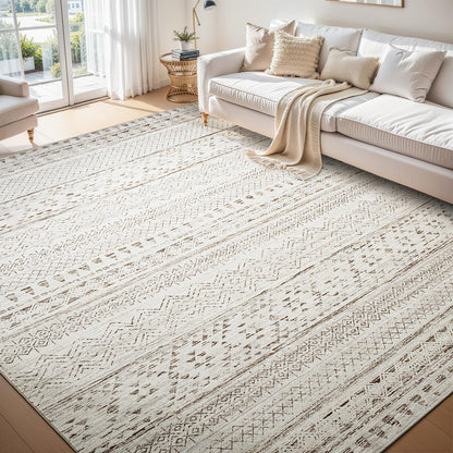5x7 Area Rugs - Soft, Washable Neutral Boho Carpet for Living, Bedroom, Dining & Play Rooms - Indoor Brown - 7DAY'S