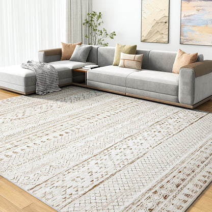 5x7 Area Rugs - Soft, Washable Neutral Boho Carpet for Living, Bedroom, Dining & Play Rooms - Indoor Brown - 7DAY'S
