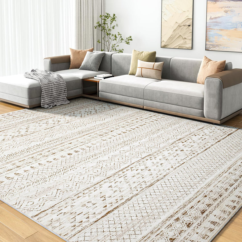 5x7 Area Rugs - Soft, Washable Neutral Boho Carpet for Living, Bedroom, Dining & Play Rooms - Indoor Brown - 7DAY'S