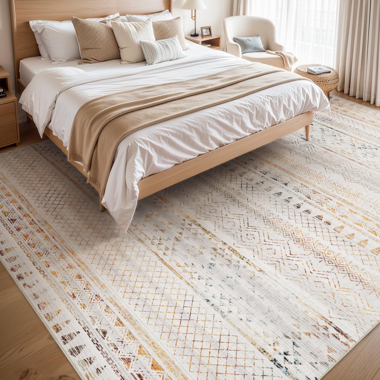 5x7 Area Rugs - Soft, Washable Neutral Boho Carpet for Living, Bedroom, Dining & Play Rooms - Indoor Brown - 7DAY'S