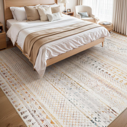 5x7 Area Rugs - Soft, Washable Neutral Boho Carpet for Living, Bedroom, Dining & Play Rooms - Indoor Brown - 7DAY'S