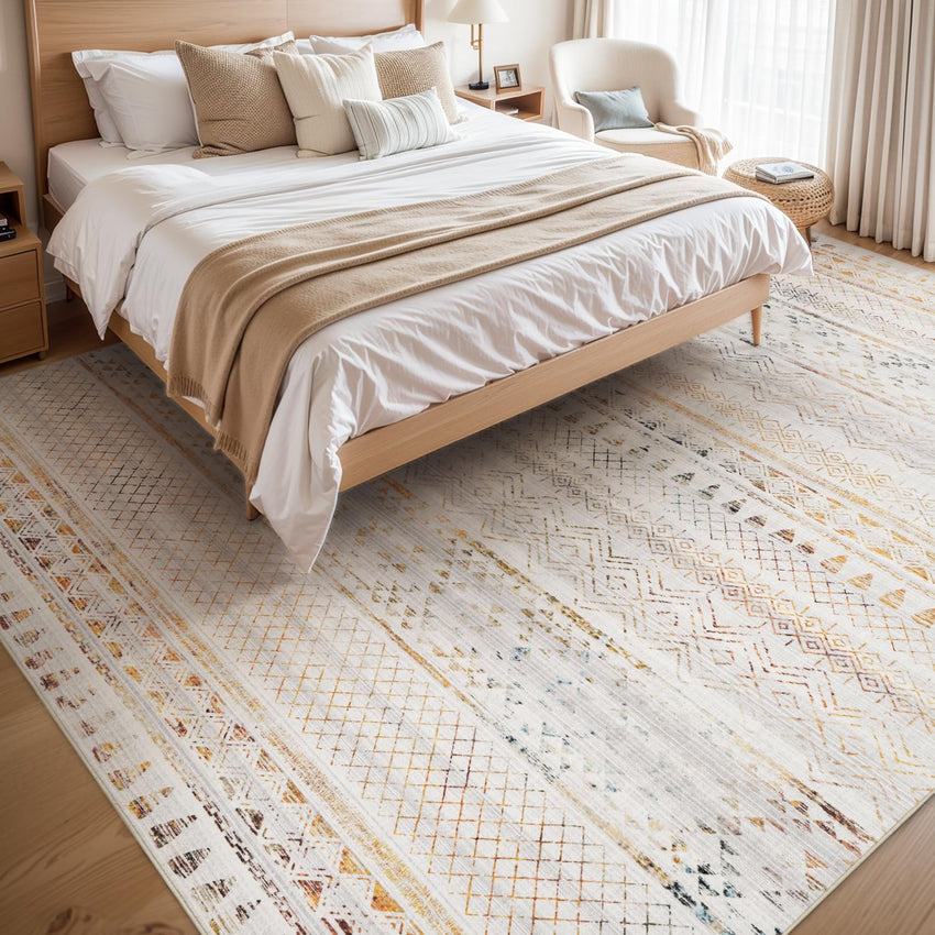 5x7 Area Rugs - Soft, Washable Neutral Boho Carpet for Living, Bedroom, Dining & Play Rooms - Indoor Brown - 7DAY'S