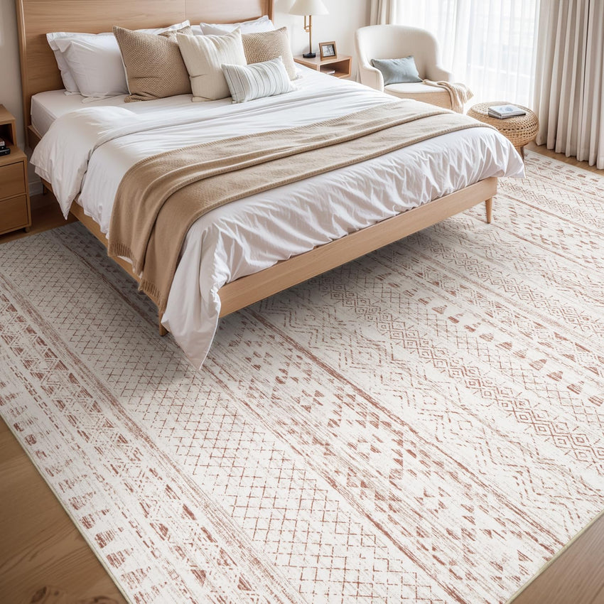 5x7 Area Rugs - Soft, Washable Neutral Boho Carpet for Living, Bedroom, Dining & Play Rooms - Indoor Brown - 7DAY'S