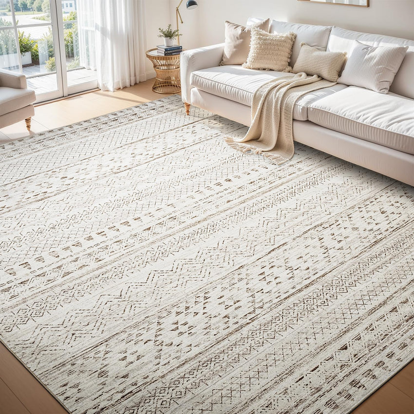 5x7 Area Rugs - Soft, Washable Neutral Boho Carpet for Living, Bedroom, Dining & Play Rooms - Indoor Brown - 7DAY'S