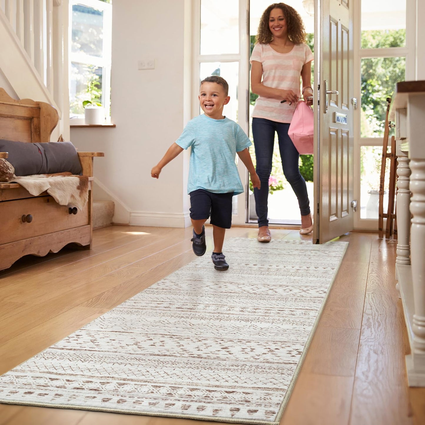 5x7 Area Rugs - Soft, Washable Neutral Boho Carpet for Living, Bedroom, Dining & Play Rooms - Indoor Brown - 7DAY'S