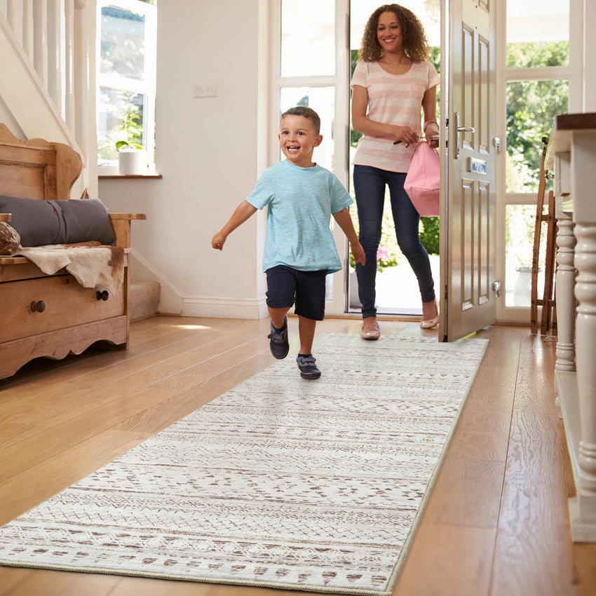 5x7 Area Rugs - Soft, Washable Neutral Boho Carpet for Living, Bedroom, Dining & Play Rooms - Indoor Brown - 7DAY'S