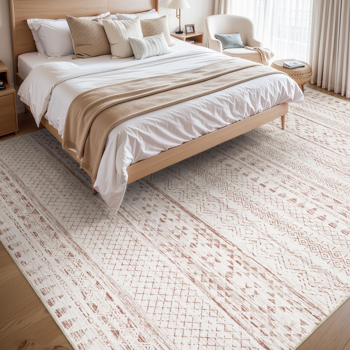 5x7 Area Rugs - Soft, Washable Neutral Boho Carpet for Living, Bedroom, Dining & Play Rooms - Indoor Brown - 7DAY'S