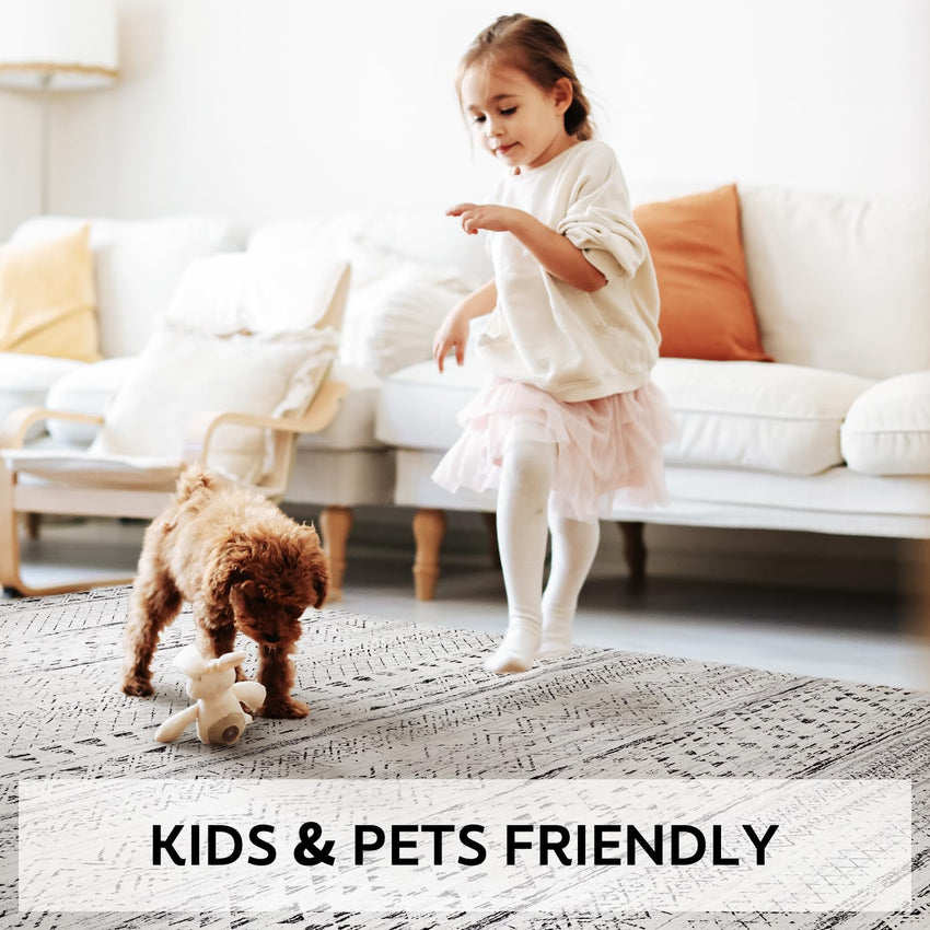 5x7 Area Rugs - Soft, Washable Neutral Boho Carpet for Living, Bedroom, Dining & Play Rooms - Indoor Brown - 7DAY'S