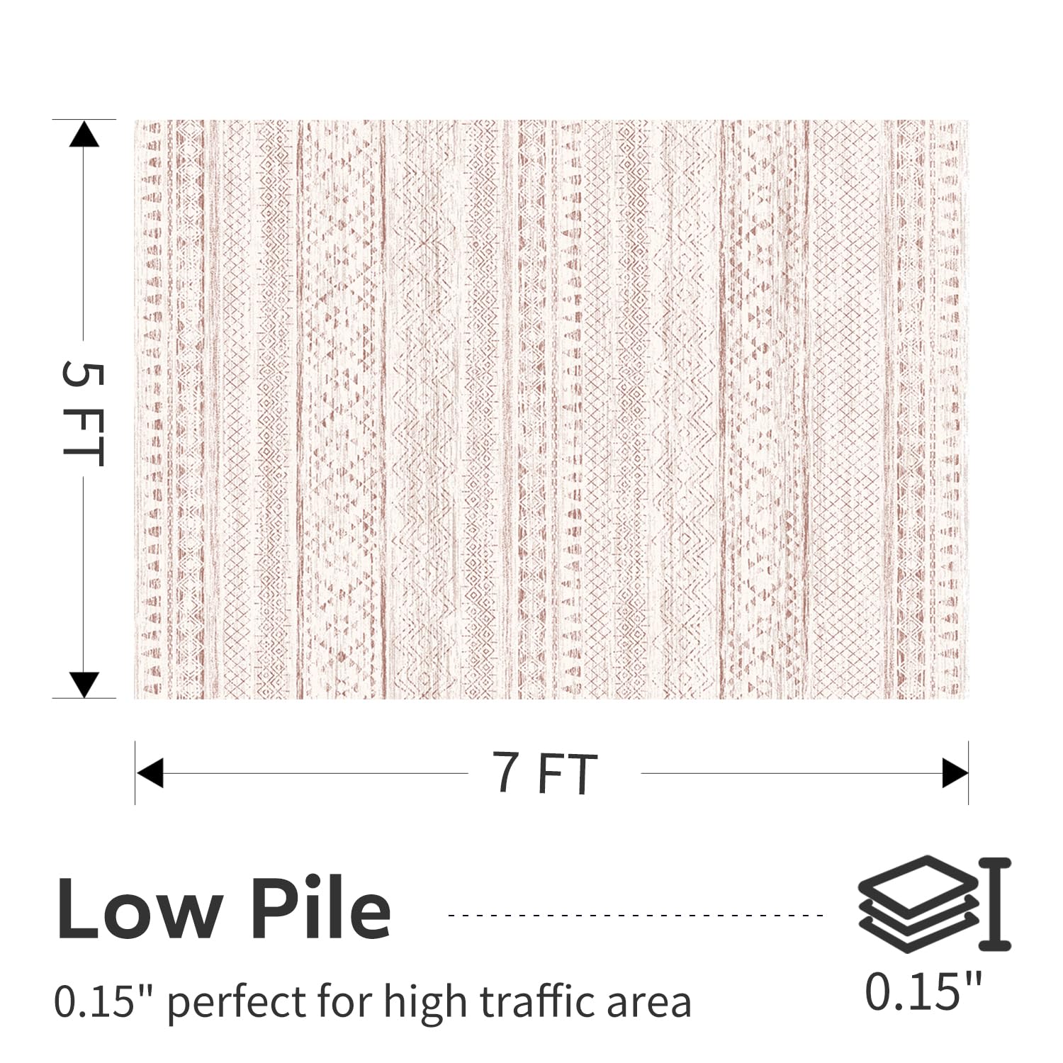5x7 Area Rugs - Soft, Washable Neutral Boho Carpet for Living, Bedroom, Dining & Play Rooms - Indoor Brown - 7DAY'S