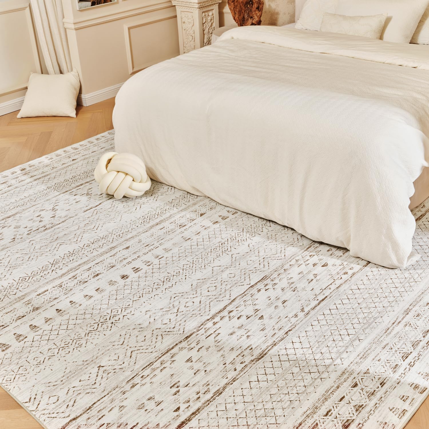 5x7 Area Rugs - Soft, Washable Neutral Boho Carpet for Living, Bedroom, Dining & Play Rooms - Indoor Brown - 7DAY'S