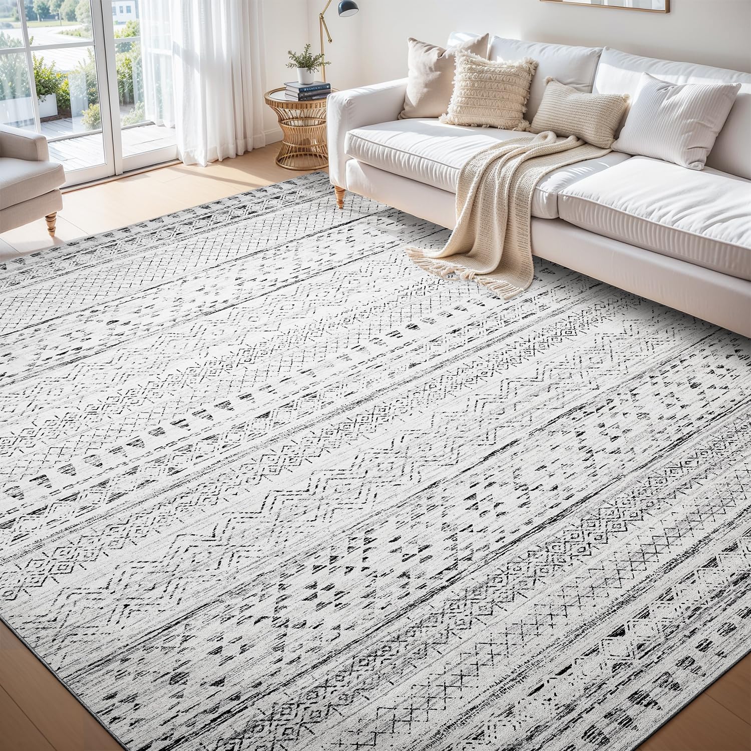 5x7 Area Rugs - Soft, Washable Neutral Boho Carpet for Living, Bedroom, Dining & Play Rooms - Indoor Brown - 7DAY'S