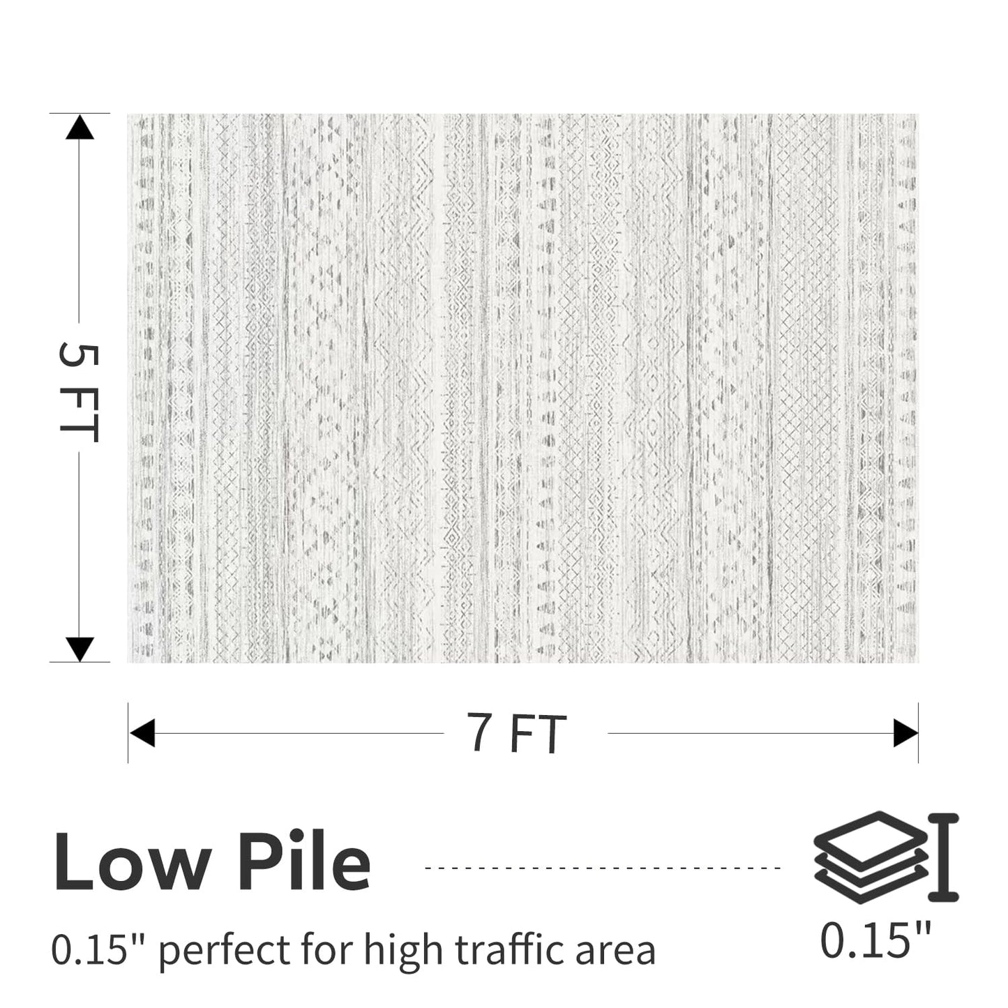 5x7 Area Rugs - Soft, Washable Neutral Boho Carpet for Living, Bedroom, Dining & Play Rooms - Indoor Brown - 7DAY'S