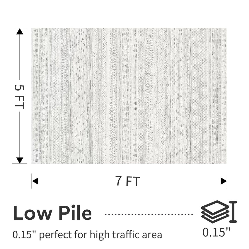 5x7 Area Rugs - Soft, Washable Neutral Boho Carpet for Living, Bedroom, Dining & Play Rooms - Indoor Brown - 7DAY'S