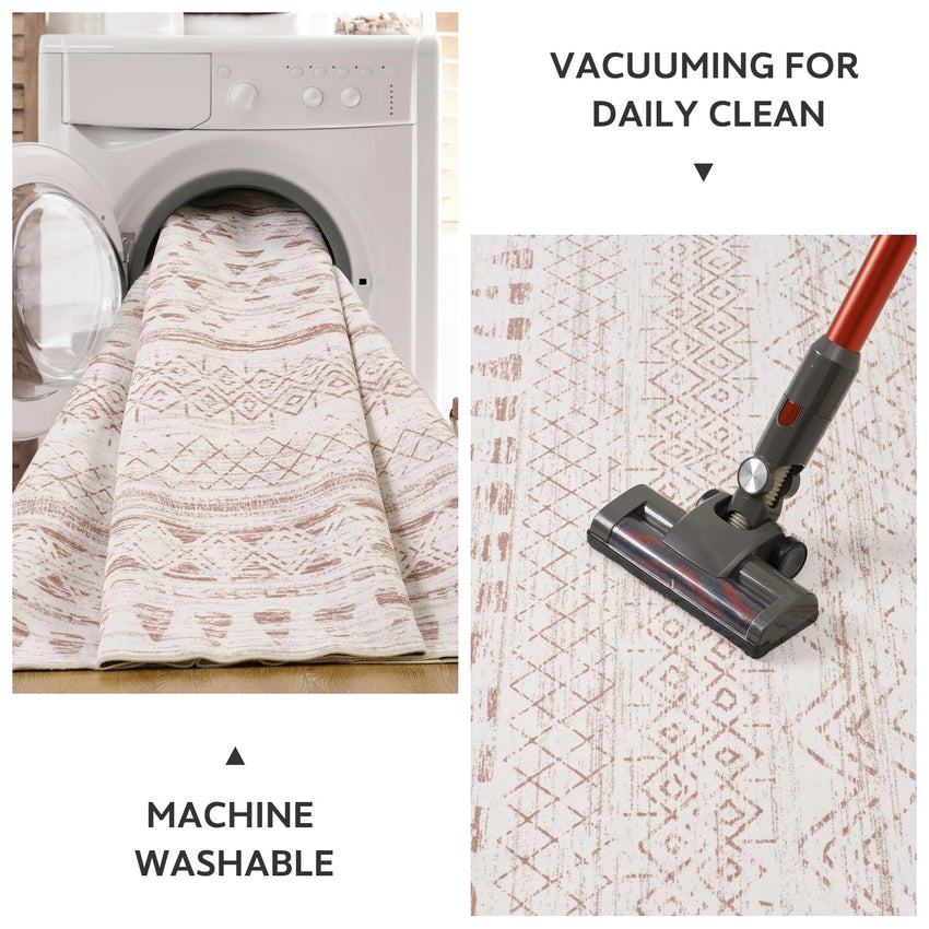 5x7 Area Rugs - Soft, Washable Neutral Boho Carpet for Living, Bedroom, Dining & Play Rooms - Indoor Brown - 7DAY'S