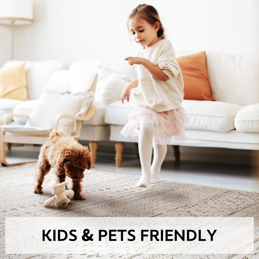 5x7 Area Rugs - Soft, Washable Neutral Boho Carpet for Living, Bedroom, Dining & Play Rooms - Indoor Brown - 7DAY'S