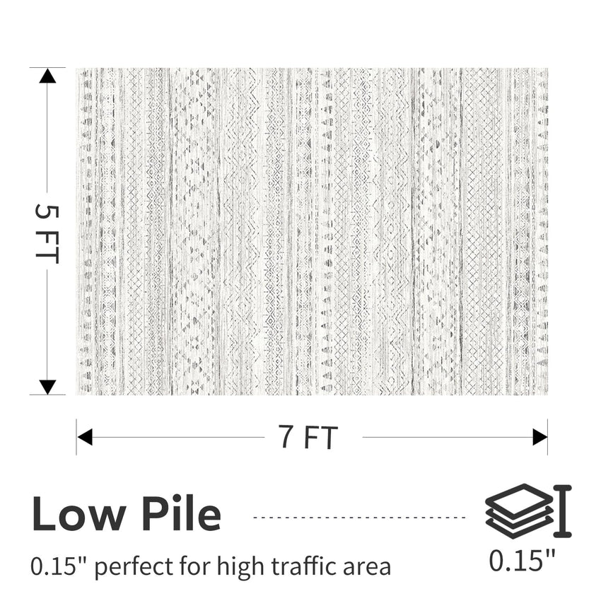 5x7 Area Rugs - Soft, Washable Neutral Boho Carpet for Living, Bedroom, Dining & Play Rooms - Indoor Brown - 7DAY'S