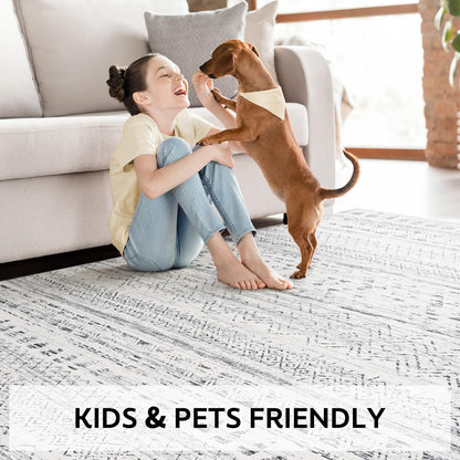 5x7 Area Rugs - Soft, Washable Neutral Boho Carpet for Living, Bedroom, Dining & Play Rooms - Indoor Brown - 7DAY'S
