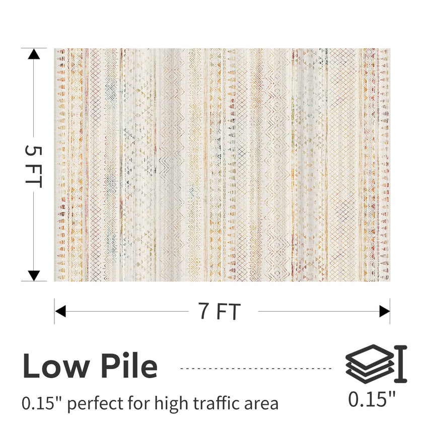 5x7 Area Rugs - Soft, Washable Neutral Boho Carpet for Living, Bedroom, Dining & Play Rooms - Indoor Brown - 7DAY'S