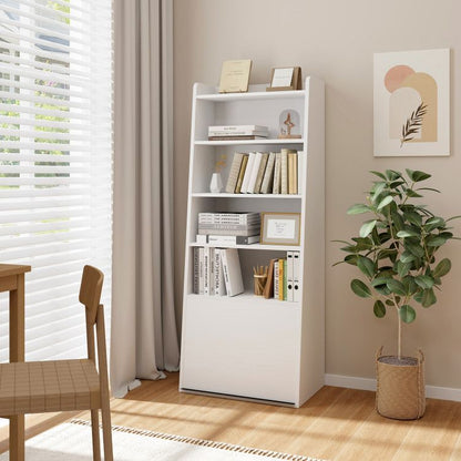 6 - Tier Bookcase Freestanding Ladder Bookshelf with 2 Adjustable Shelves and Flip Up Door - 7DAY'S