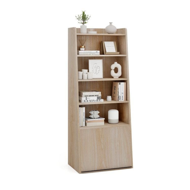 6 - Tier Bookcase Freestanding Ladder Bookshelf with 2 Adjustable Shelves and Flip Up Door - 7DAY'S