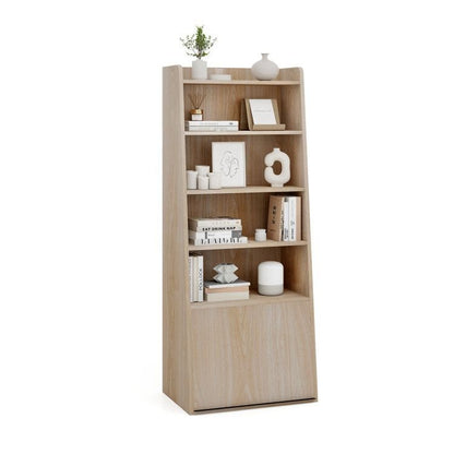 6 - Tier Bookcase Freestanding Ladder Bookshelf with 2 Adjustable Shelves and Flip Up Door - 7DAY'S